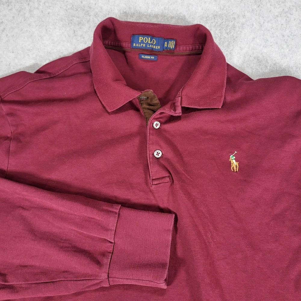 Polo Ralph Lauren Long Sleeve Polo Mens XL Classic Fit Maroon Flesh Pony